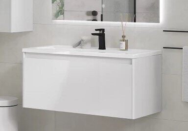 Klaufs 100.1Y Velvex подвесная тумба белая для ванной комнаты с раковиной Paola Mario 100