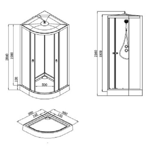 Loranto CS-22109, 90*90*205 душевая кабина, поддон 15см, прозрачное стекло