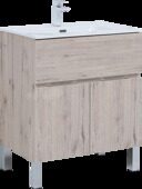 Алвита new 70 тумба напольная дуб веллингтон белый для ванной комнаты 1 ящик, 2 дверцы с раковиной-столешницей Flat 70 Aquanet