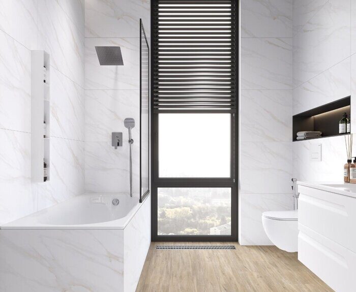 Calacatta Clarity Gold белый полированный керамогранит 60х120см Ceradim