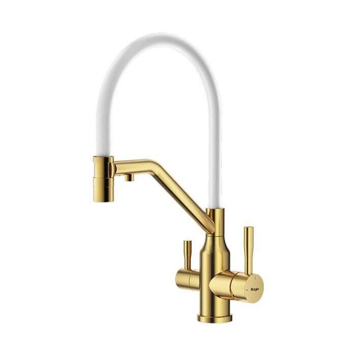 Raglo R81.62.03 смеситель для кухни со съемным изливом на магните и подключением фильтра питьевой воды, сатин золотой