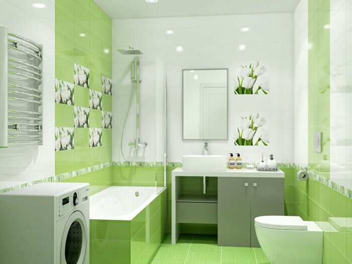 Элара Верде Триумф декор бело-зеленый глянцевый тюльпаны 20х40см Azori