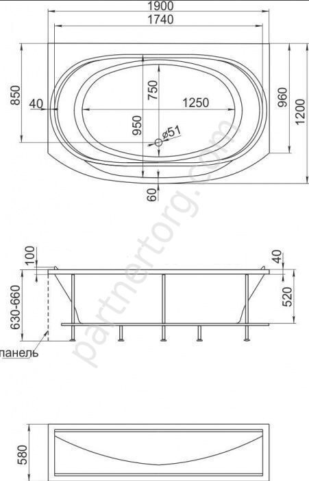 Сиракуза ванна акриловая 190х120 см MarkaOne
