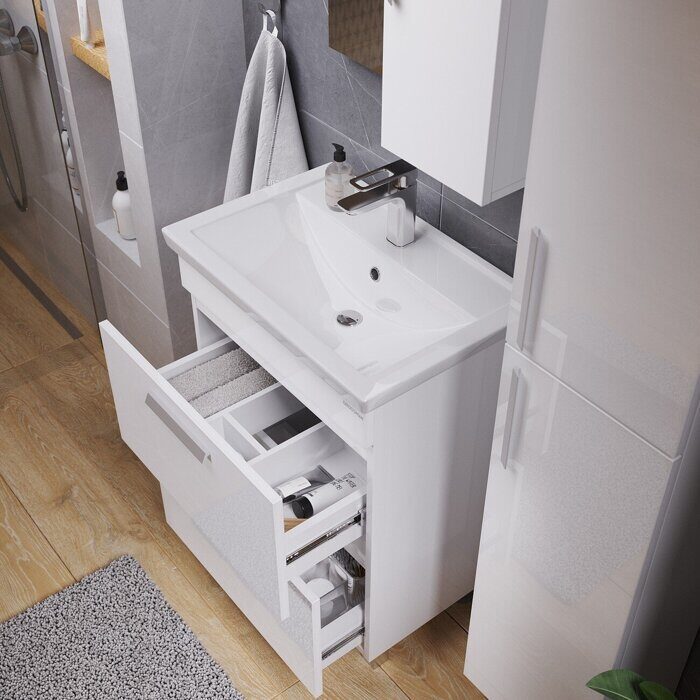 НЕО-60 тумба в краске в ванную белая с раковиной Фостер 60см