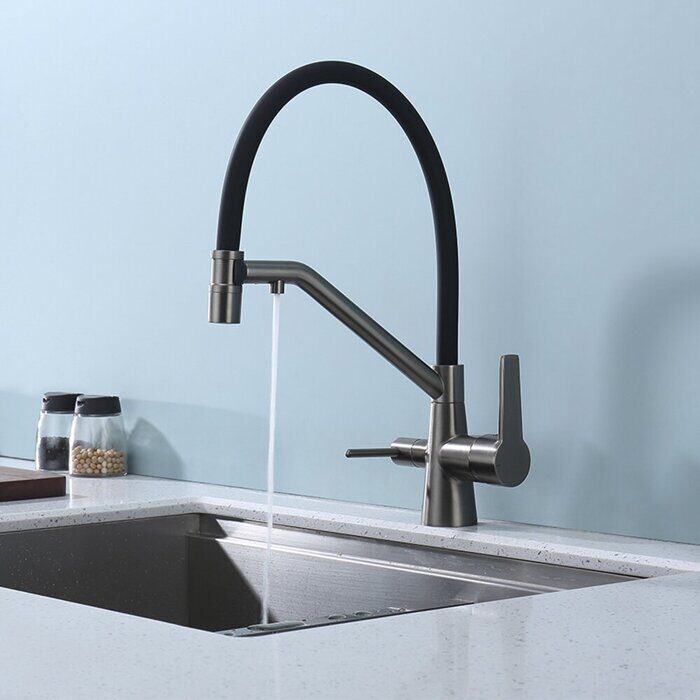Raglo R80.62.09 смеситель для кухни со съемным изливом на магните и подключением фильтра питьевой воды, графит