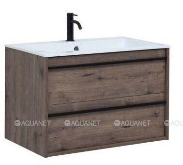 Lino 80 тумба дуб веллингтон для ванной комнаты с раковиной-столешницей Flat 80 Aquanet