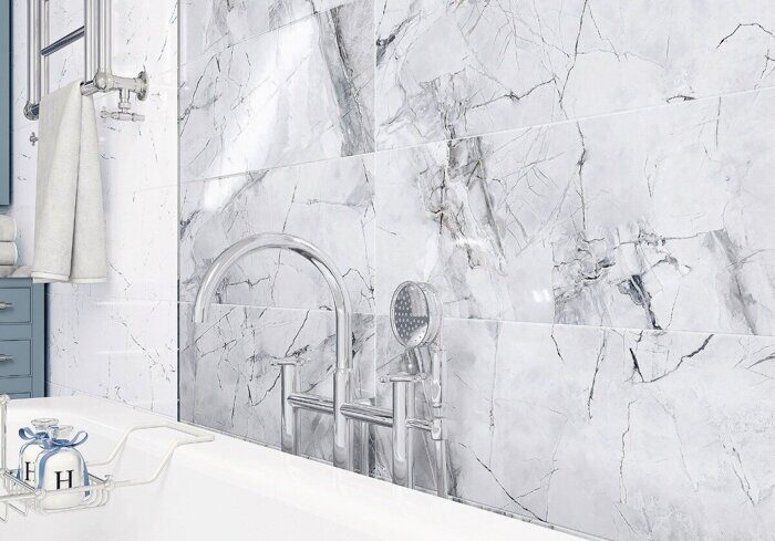 Frost Shadow Delacora настенная плитка серая глянцевая 24,6х74см