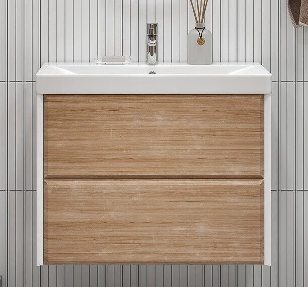 Gesso 80.2Y Velvex подвесная тумба дуб сонома/белая для ванной комнаты с керамической раковиной  9696-80