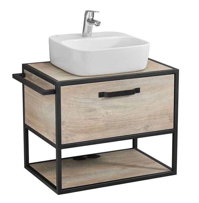 Лофт Фабрик 65 см тумба подвесная дуб эндгрейн для ванной комнаты со столешницей Aquaton