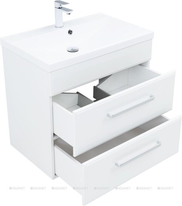 Лукка 75 тумба белая для ванной комнаты с раковиной-столешницей Нота 75 Aquanet