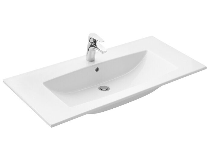 Сохо 100 см тумба подвесная белый глянец для ванной комнаты с раковиной Элина 100 Aquaton