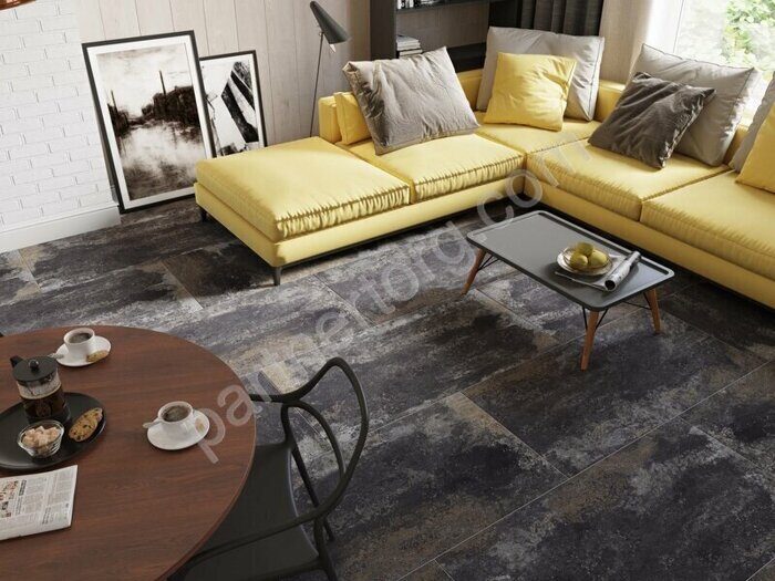 Iron Basalto Dark IR02 черный неполированный керамогранит 60х120см Estima