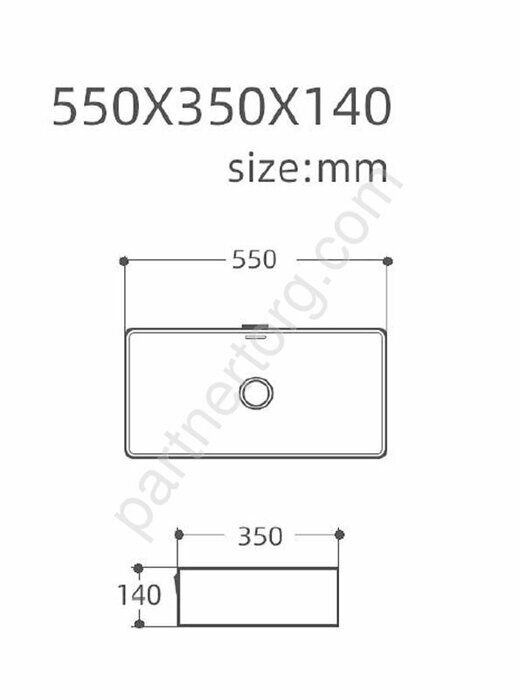 PERFECT-3 раковина накладная 550х350х140 без отверстия под смеситель белая