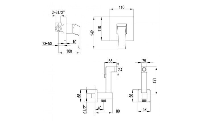 Unit LM4519C смеситель с гигиеническим душем, встраиваемый, хром Lemark