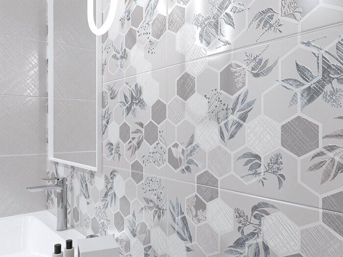 Incisio Diamond настенная плитка серая матовая соты листья 31х63см Azori