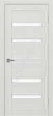 Турин 561.12 межкомнатная дверь ясень серебристый со стеклом лакобель белое