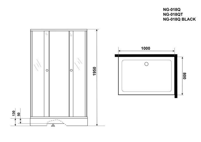 Niagara Eco NG-018-14Q Black, душевое ограждение, дверь раздвижная, 100х80х195 см, тонированное стекло 4 мм, профиль черный