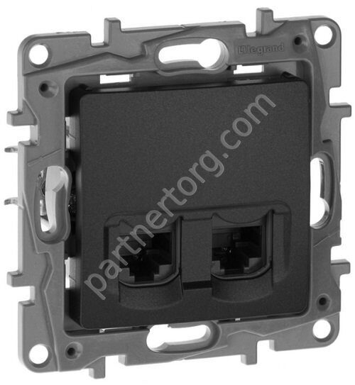 Legrand Etika розетка информационная двойная 2xRJ45 5e UTP, цвет антрацит