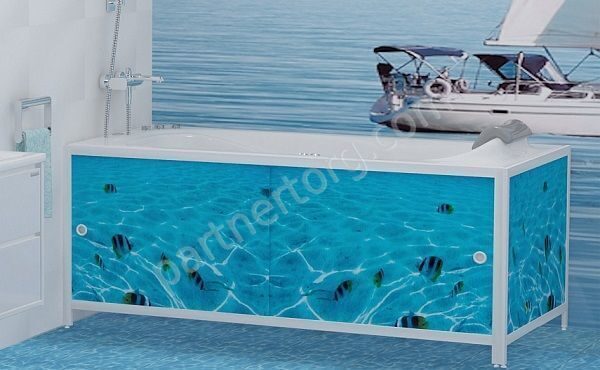 Подводная одиссея Ультра легкий Арт экран под ванну пластик 1,48 м,  1,68м