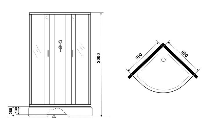 Niagara Classic NG-3501-14BK душевая кабина 90х90х200см, тонированное стекло, средний поддон
