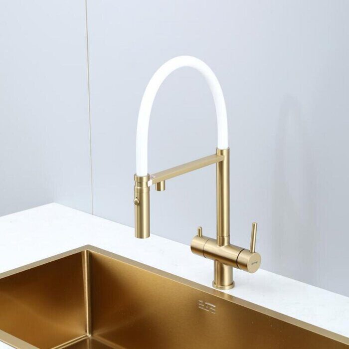 Gappo G4397-83 смеситель для кухни с гибким изливом сатин золотой/белый