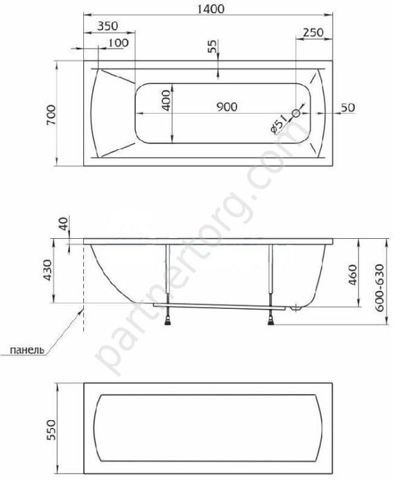 Модерн ванна акриловая 140х70 см MarkaOne
