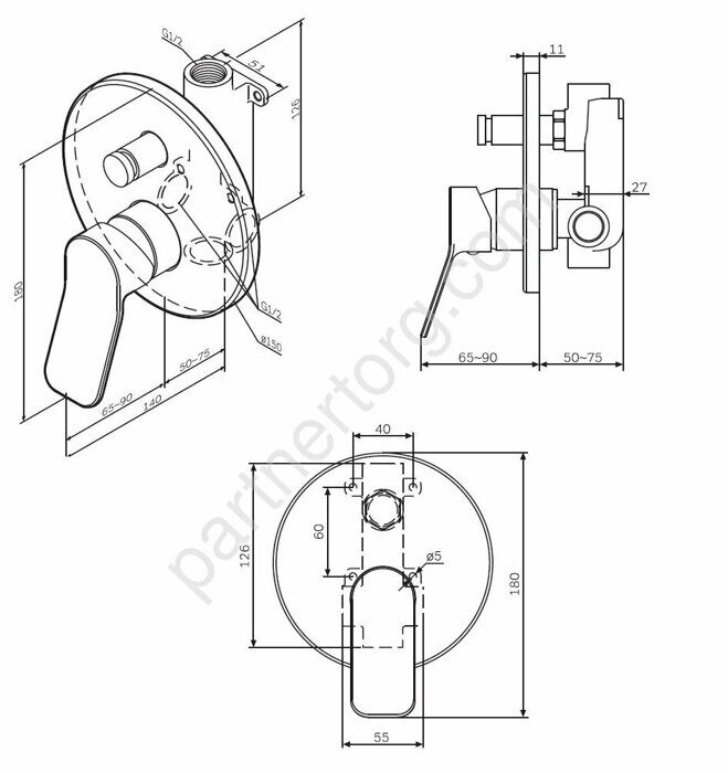 F85A45000 X-Joy, cмеситель д/ванны/душа монтируемый в стену, хром, шт.