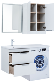 Ирис new 60 тумба подвесная белая для ванной комнаты с раковиной-столешницей над стиральной машиной Персона 120 левая Aquanet