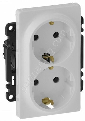 Legrand Valena Life cиловая розетка двойная 2х2К+З 16А 250В, безвинтовые зажимы, с лицевой панелью, цвет белый