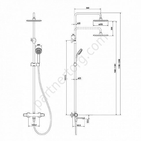 Torr Iddis термостатический смеситель с верхним душем TORSBBTi06