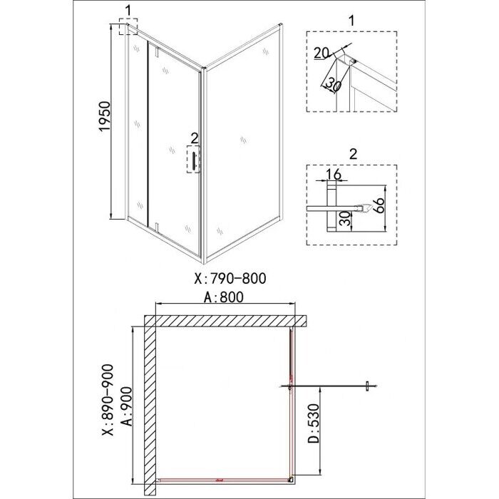 Niagara Nova NG-43-9AG-A80G душевое ограждение 90х80см, распашная дверь