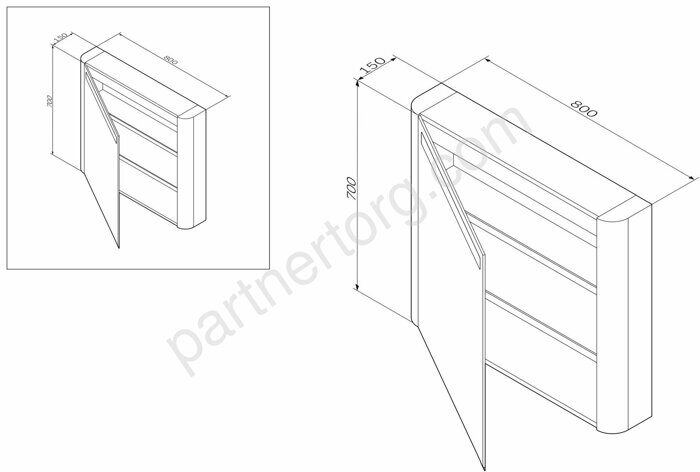 M30MCL0801BG Sensation, зеркало, зеркальный шкаф, левый, 80 см, с подсветкой, светло-голубой, глянц.