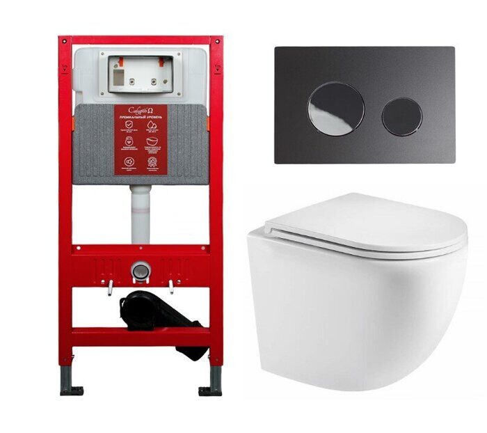 Комплект подвесной унитаза CS74UQ-OK, инсталляция Omega CS516A с клавишей смыва черный/хром CSO38BLPC+C