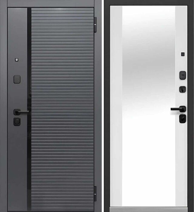 Luxor 2МДФ Горизонталь Зеркало дверь входная Сатин графит,  Эмалит белый встроенное зеркало в пол