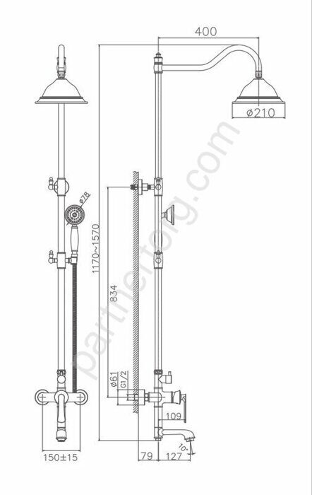 HB24181 душевая система с верхним душем, смесителем и ручной лейкой, хром Haiba