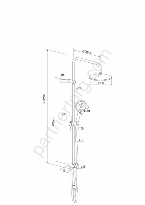 Душ. система: верх. душ 200 мм, ручн. душ d-110 мм, 3 режима 978100000 Origin One