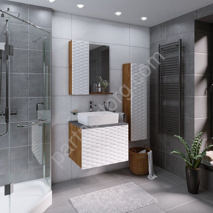 Альба 65 белая, Дуб веллингтон тумба в ванную комнату Grossman