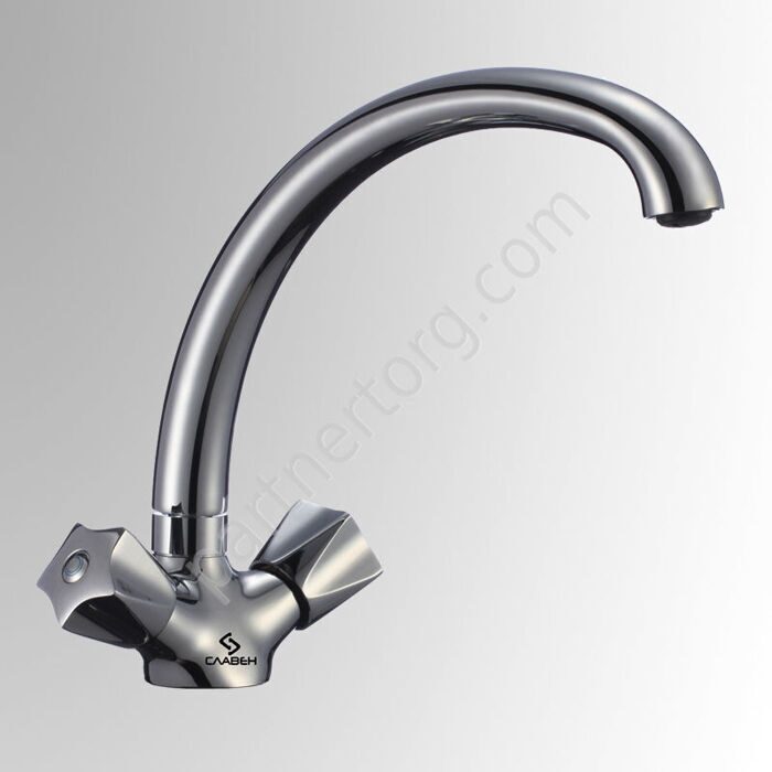 Е 11 смеситель для умывальника с длинным изливом, двуручный Славен