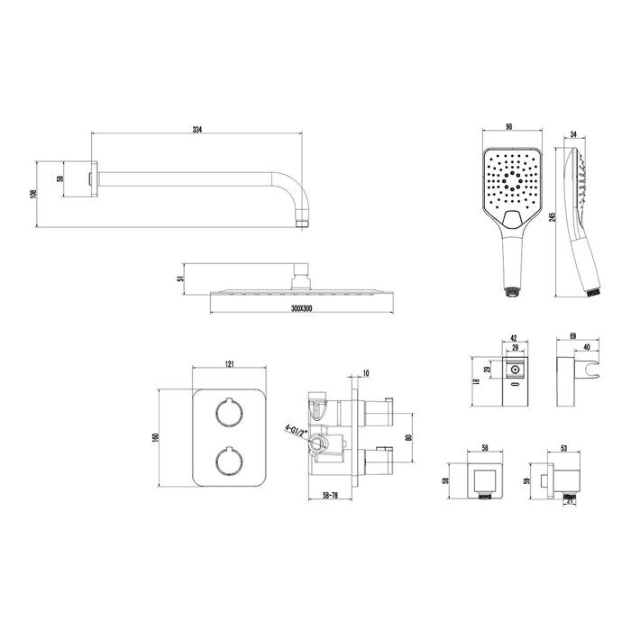 Yeti LM7849C, душевая система с тропическим душем, встраиваемый, термостатический, хром Lemark