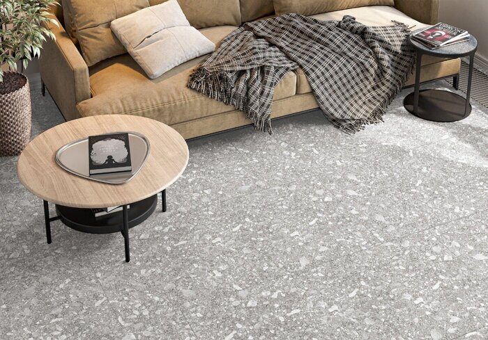 Turin Dark Delacora керамогранит серый матовый тераццо 120х60см