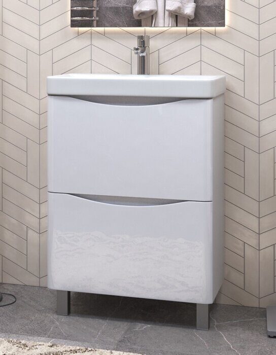 Glem 600-0-2 тумба напольная белая для ванной комнаты с умывальником Como 80