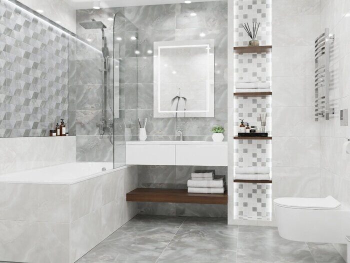 Opale Grey Mosaic мозаика серо-белая матовая глянцевая 30х30см Azori