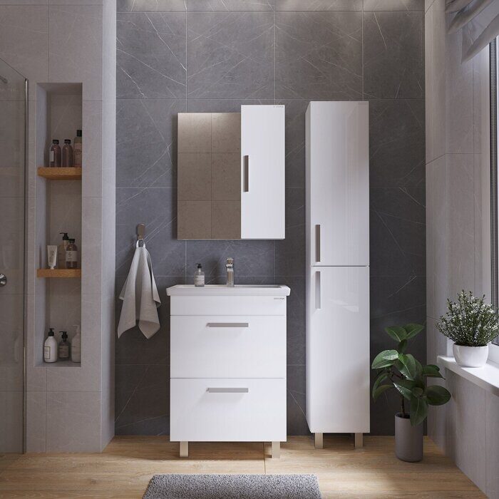 НЕО-60 тумба в краске в ванную белая с раковиной Фостер 60см