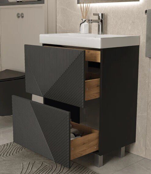Edge 600-0-2 Velvex напольная тумба графит для ванной комнаты с керамической раковиной  9696-60