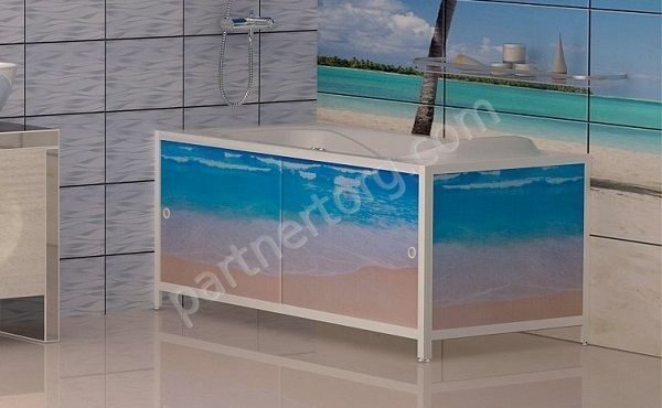 Лазурный берег Ультралегкий Арт экран под ванну пластик 1,48 м,  1,68м