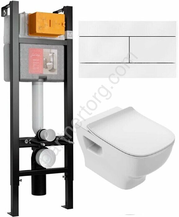E21771RU-00 комплект инсталляция 40см с белой клавишей смыва и с унитазом подвесным Struktura  и сидением с микролифтом Jacob Delafon