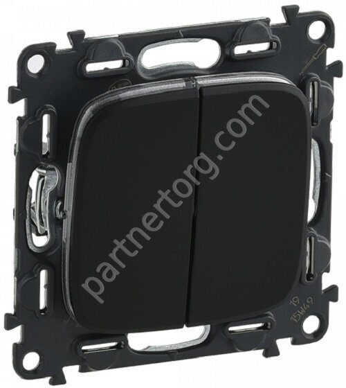 Legrand Valena Allure выключатель 2-х клавишный 10А 250В, безвинтовые зажимы, цвет антрацит