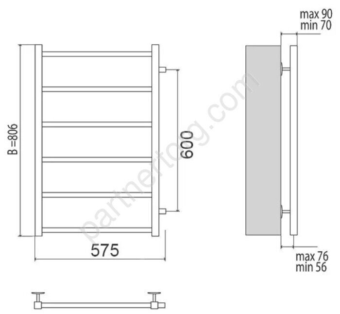 Вега 32/18П6 500х806 полотенцесущитель, хром, боковой вход 600, 1/2"
