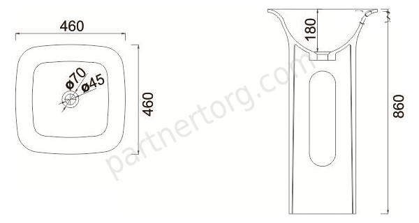 NSF-46461M раковина напольная искусственный камень, ширина 46 см