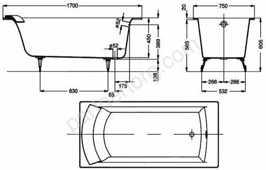 Biove 170x75 Jacob Delafon ванна чугунная без противоскользящего покрытия
